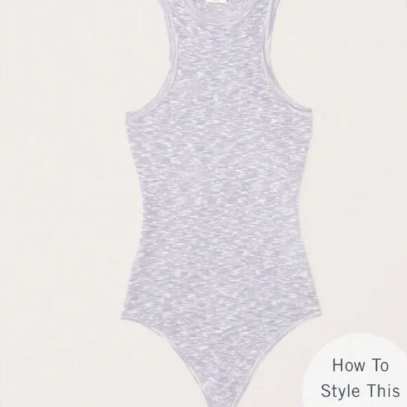 Abercrombie & Fitch Cutaway Scuba Bodysuit Medium Blue Marled Knit - Picture 3 of 4